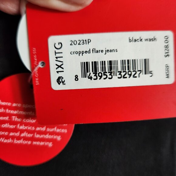 Spanx Jeans Black XL 1X Petite Women's Cropped Kick Flare Raw Hem Boho NEW - Picture 6 of 11